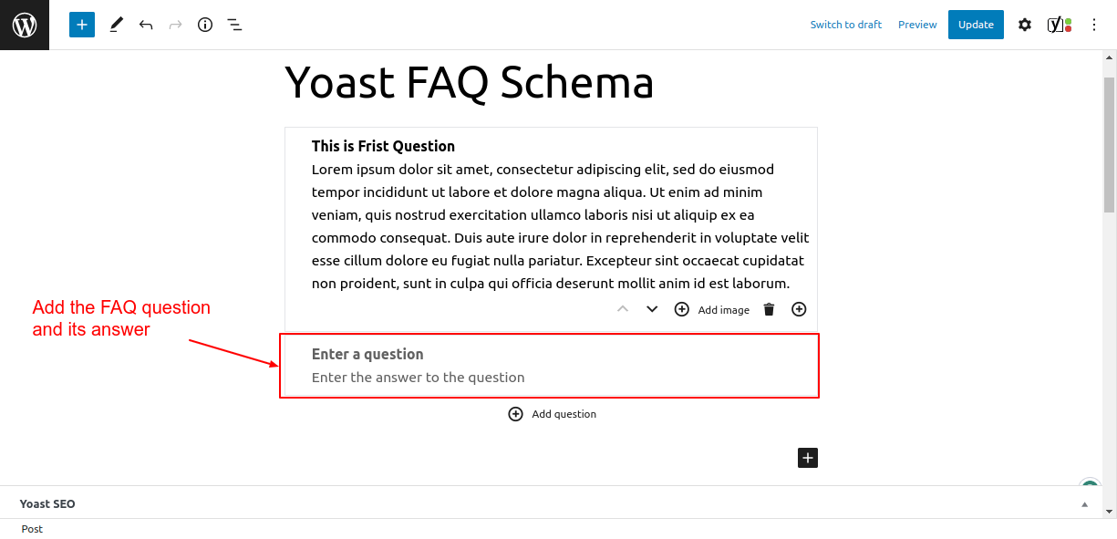 Add the FAQ question and its answer