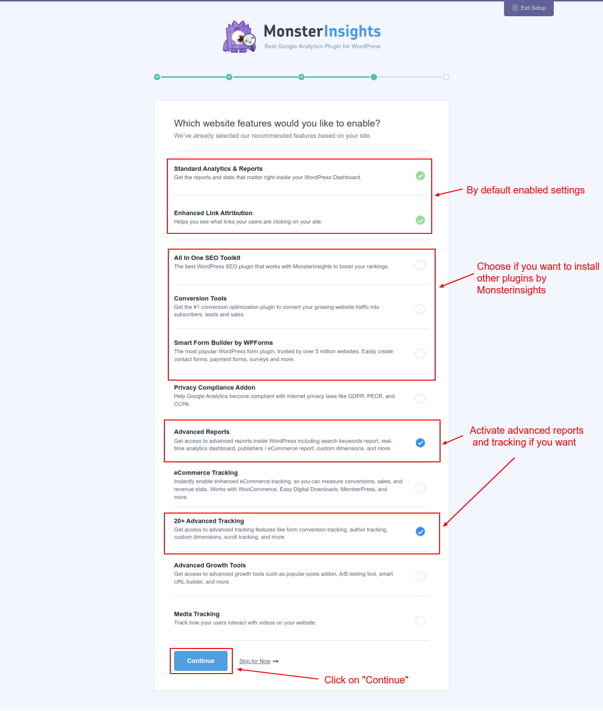 Choose which feature you want to enable