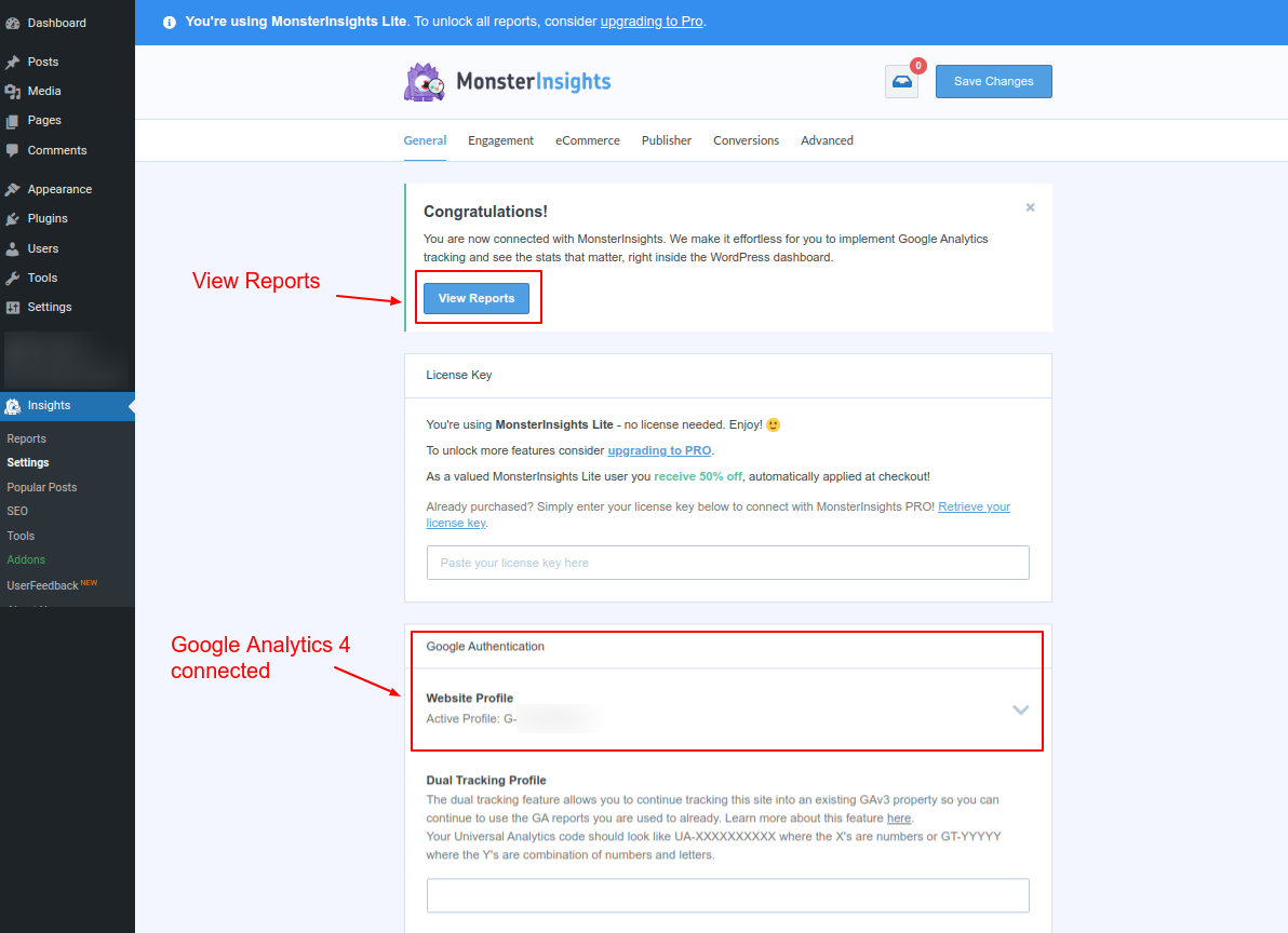 Google Analytics 4 property is connected