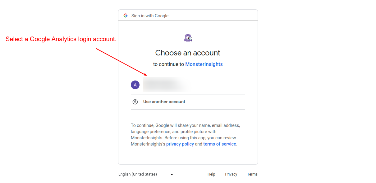 Select a Google Analytics account