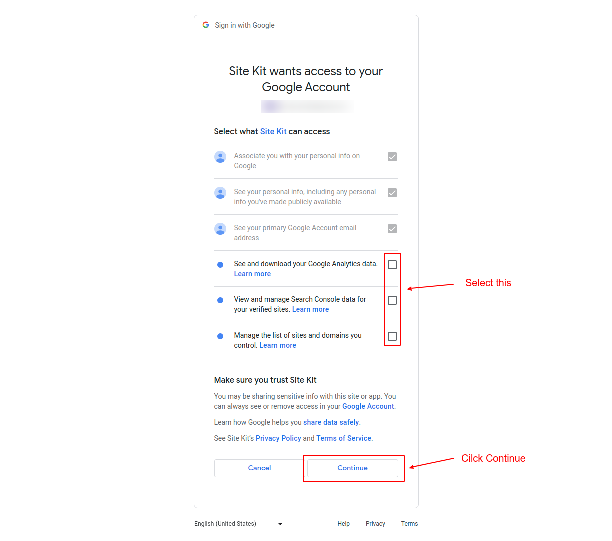 Select all the checkboxes to proceed further