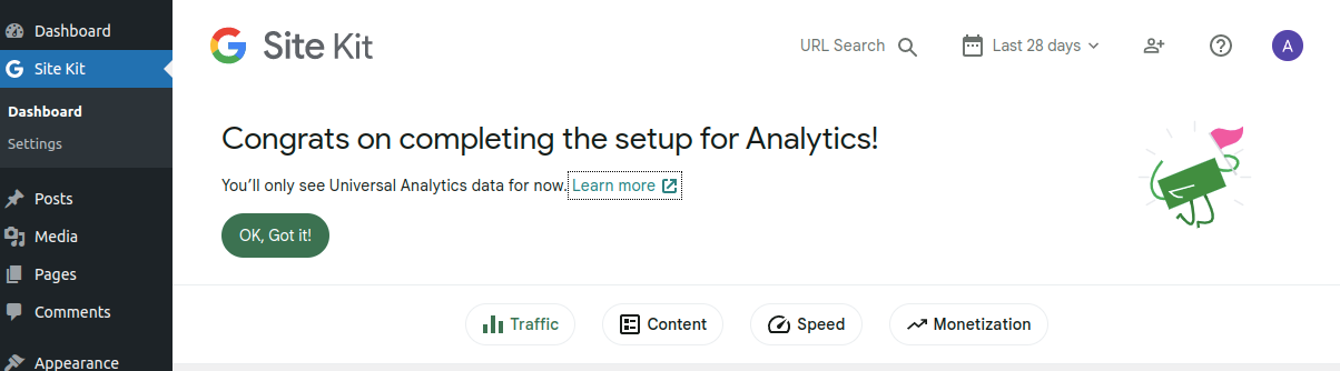 Site Kit setup completed