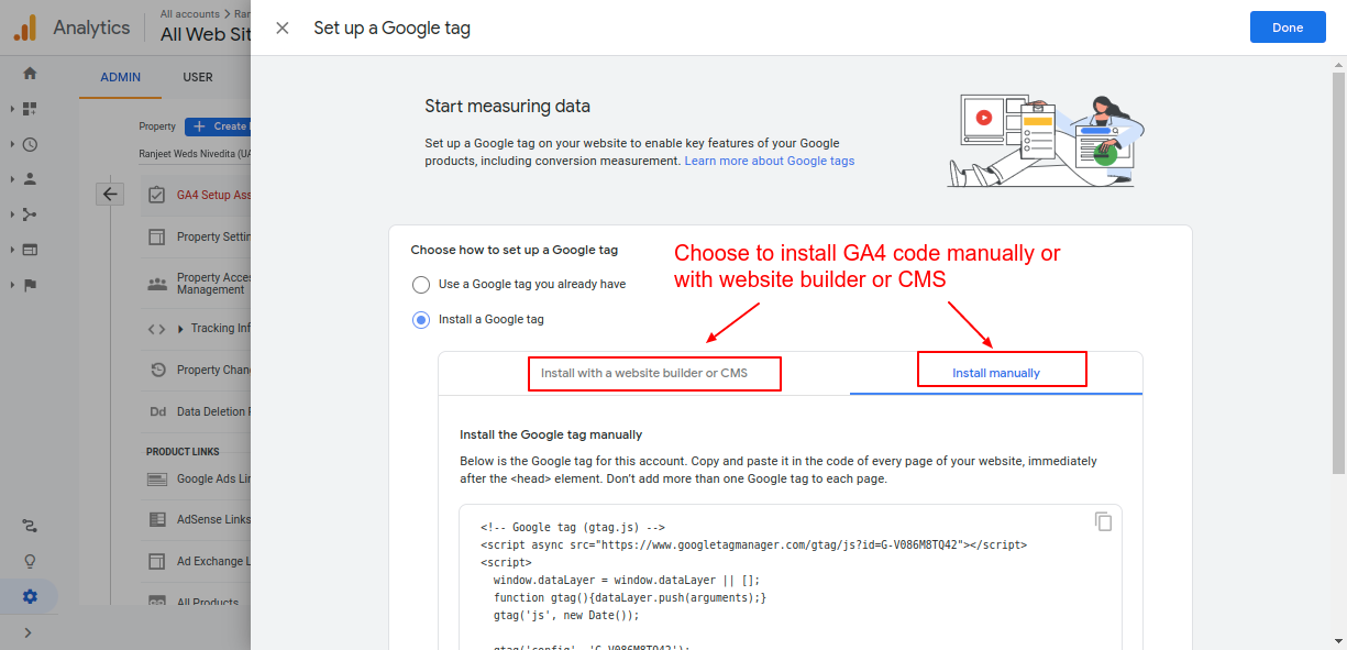 Two options to install GA4 code
