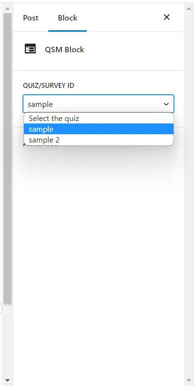 Survey from Block settings