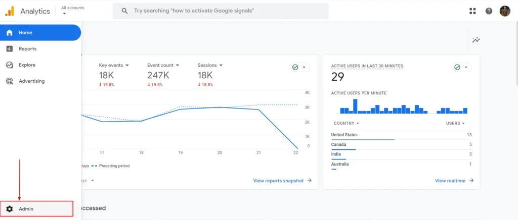 Click on the Admin menu icon